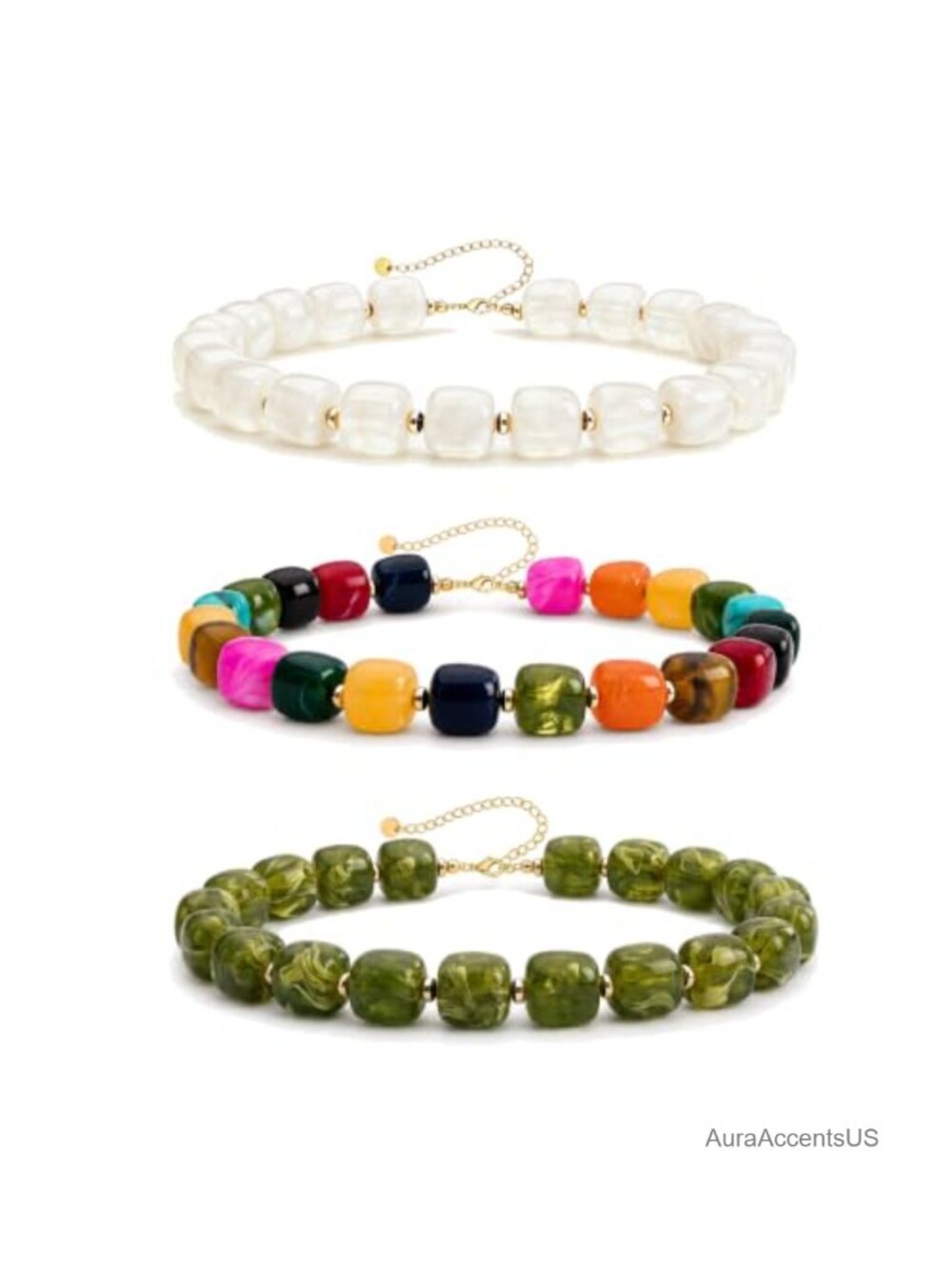 Chunky Beaded Necklace Set for Women Resin 3PCS Colorful Choker